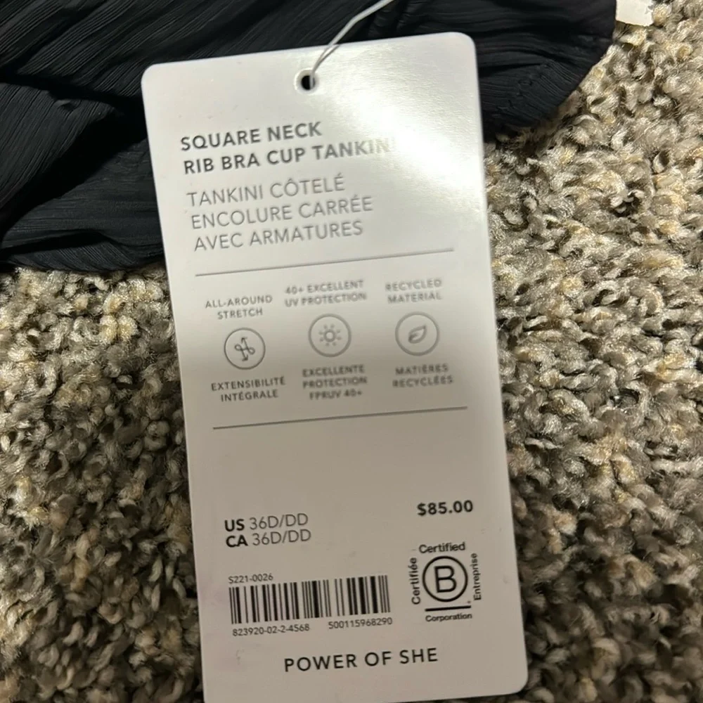 NWT! Athleta Black Square Neck Rib Bra Cup Tankini - Size 36D/DD 🏝️ - Picture 6 of 8